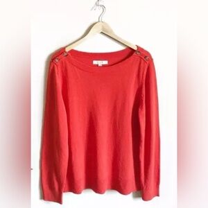 NWOT Loft Orange Sweater with Buttons on shoulders, size Large